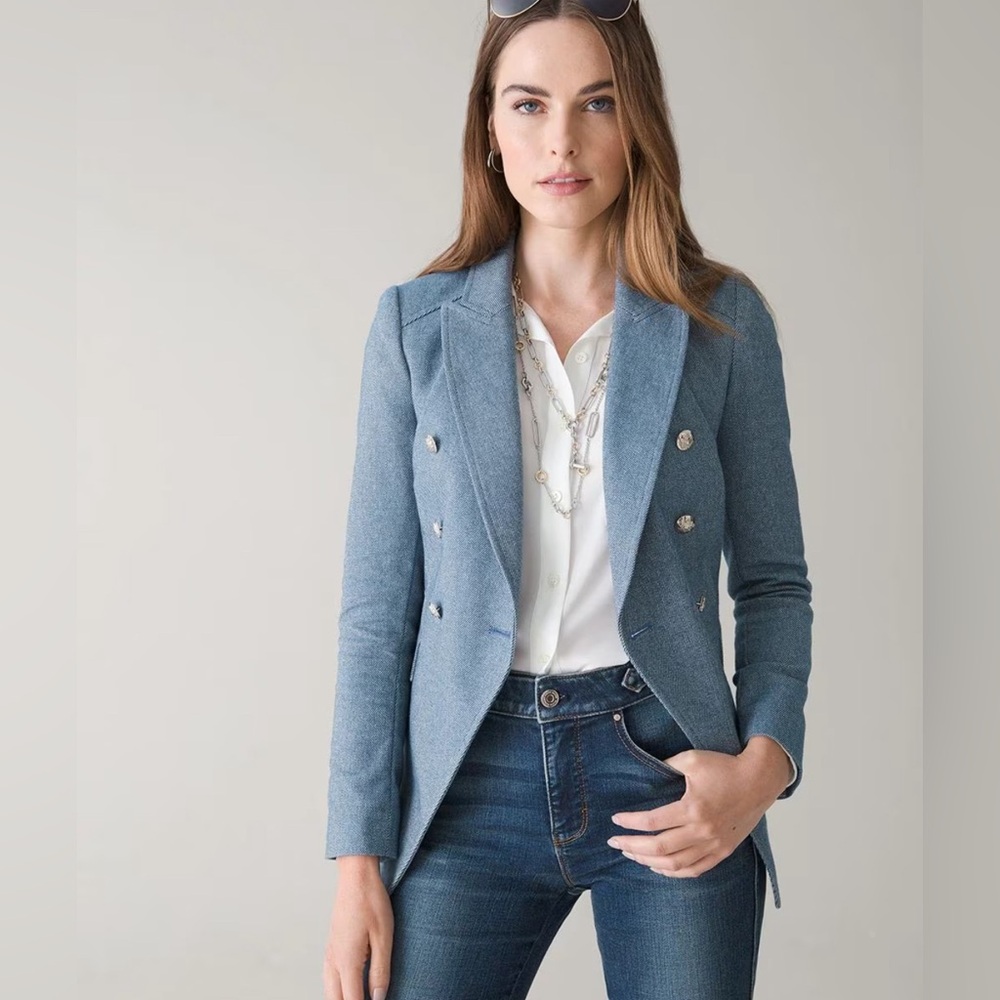 New With Tags Studio Tweed Blazer Coat Mid Blue Sz 0 White House Black Market 🍁